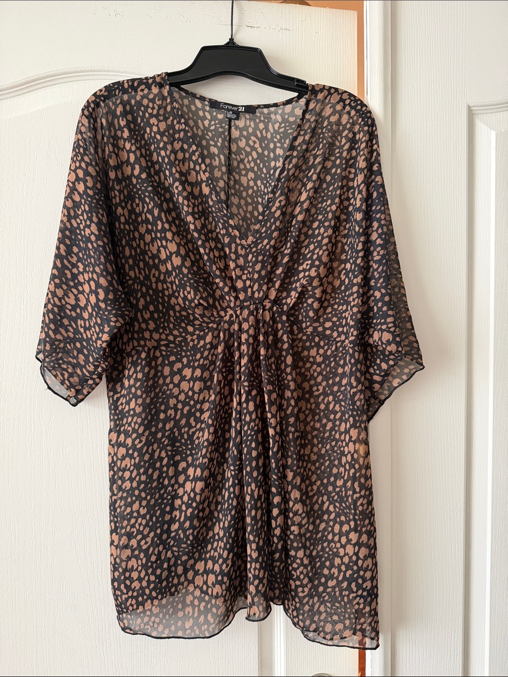 Forever 21 Black and Tan Sheer Animal-Print Coverup